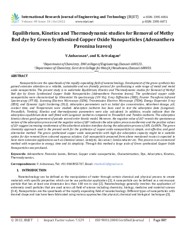 (PDF) Equilibrium, Kinetics and Thermodynamic studies for Removal of ...