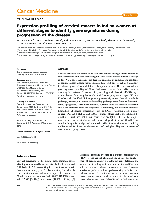 (PDF) Expression profiling of cervical cancers in Indian women at ...