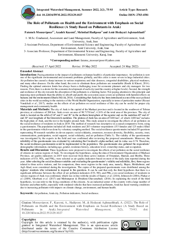 (PDF) The Role of Pollutants on Health and the Environment with ...