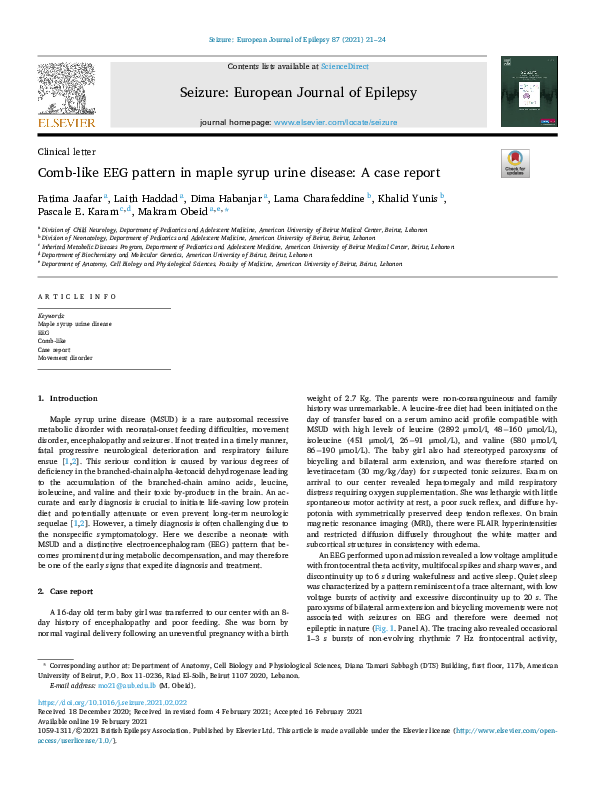 (PDF) Comblike EEG pattern in maple syrup urine disease A case report
