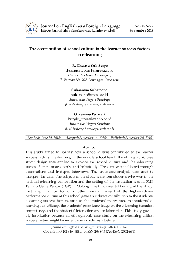 (PDF) The contribution of school culture to the learner success factors ...