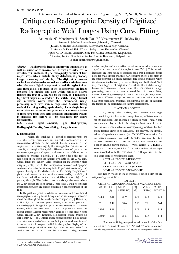 (PDF) Critique on Radiographic Density of Digitized Radiographic Weld ...