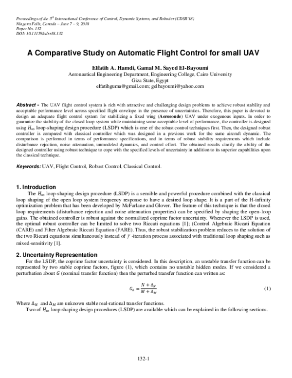 (PDF) A Comparative Study on Automatic Flight Control for small UAV