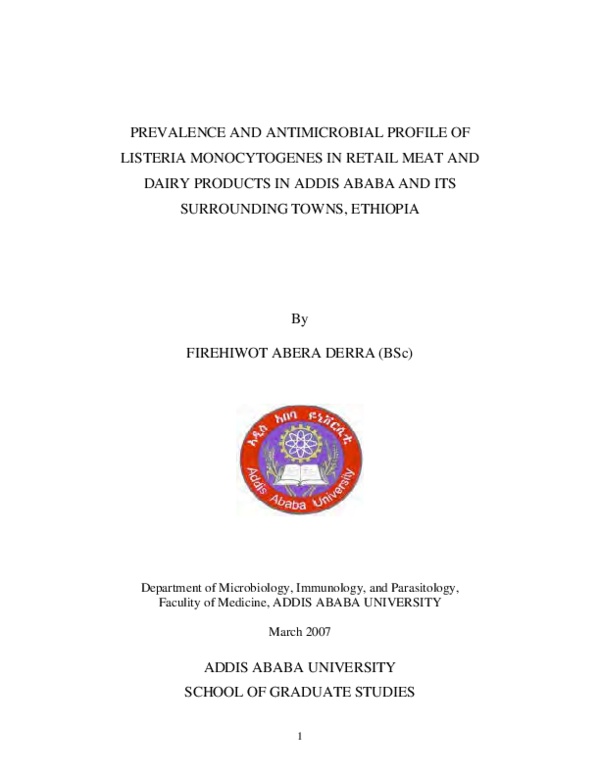 (PDF) Prevalence and Antimicrobial Profile of Listeria Monocytogenes in ...