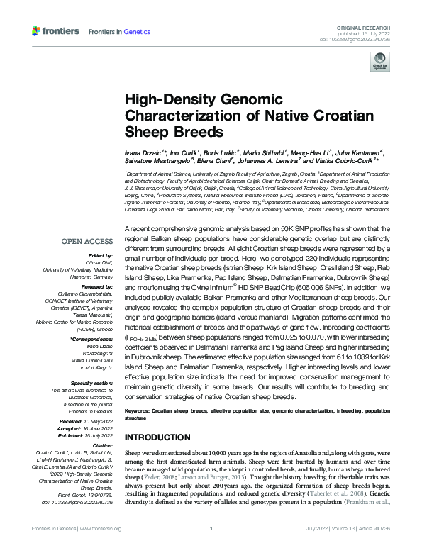 (PDF) High-Density Genomic Characterization of Native Croatian Sheep Breeds