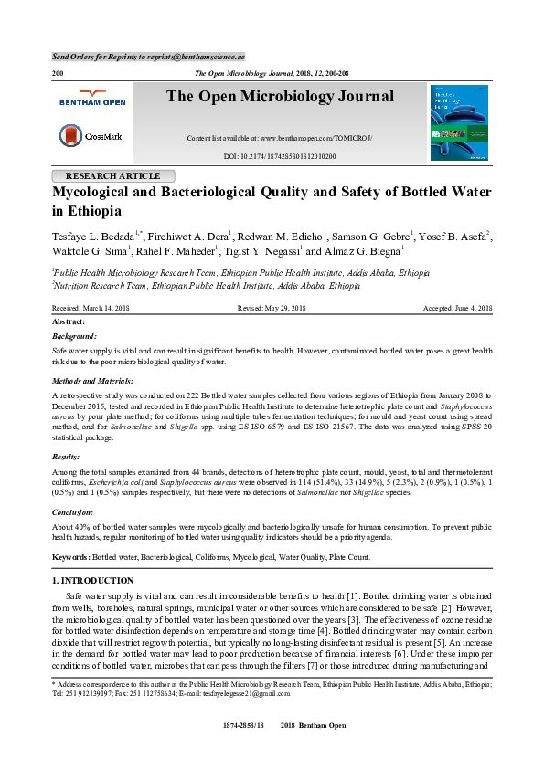 (PDF) Mycological and Bacteriological Quality and Safety of Bottled