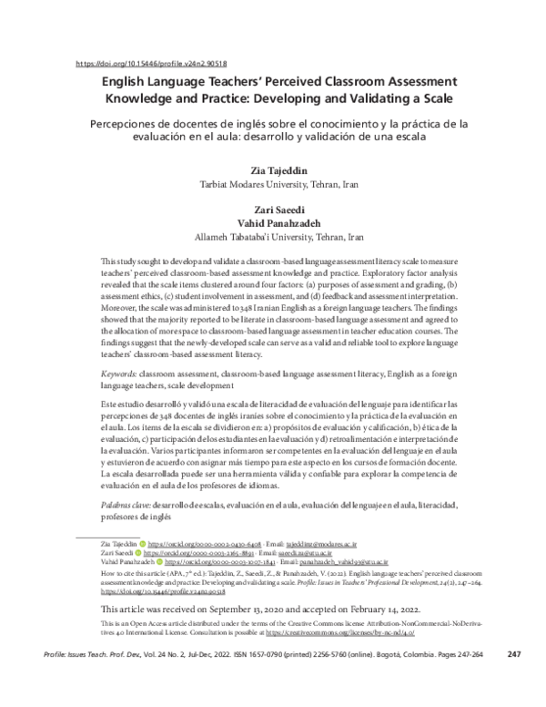 (PDF) English Language Teachers’ Perceived Classroom Assessment