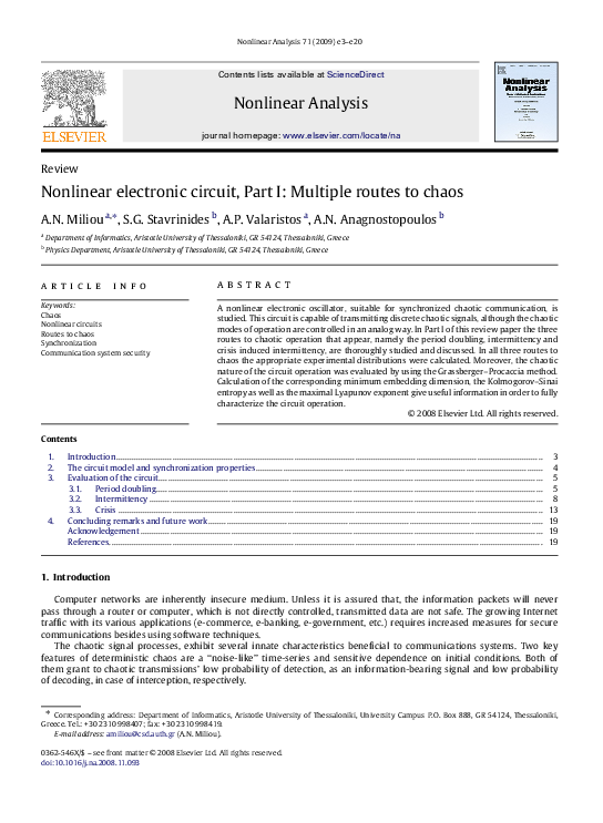 (PDF) Nonlinear electronic circuit, Part I: Multiple routes to chaos