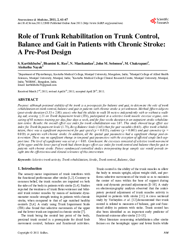 (PDF) Role of Trunk Rehabilitation on Trunk Control, Balance and Gait ...