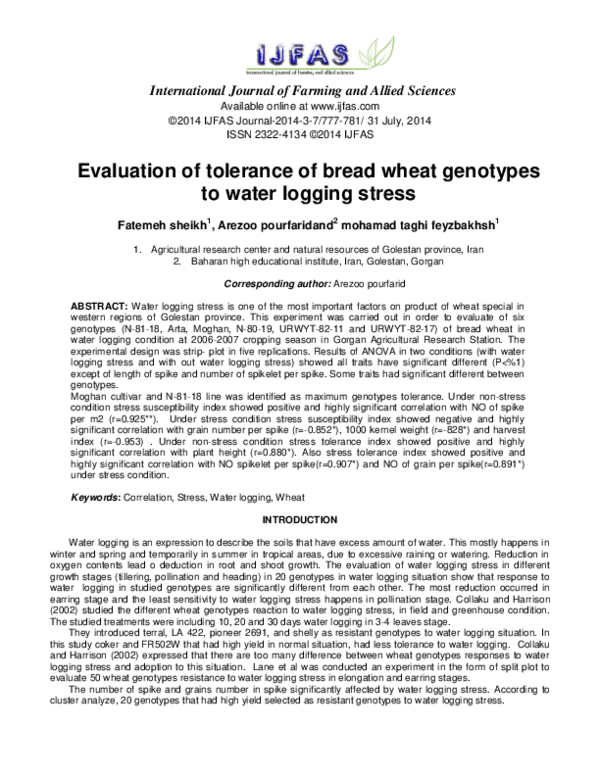 (PDF) Evaluation of tolerance of bread wheat genotypes to water logging ...