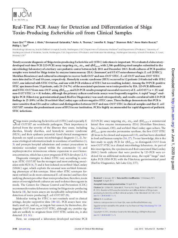 (PDF) Real-Time PCR Assay for Detection and Differentiation of Shiga ...