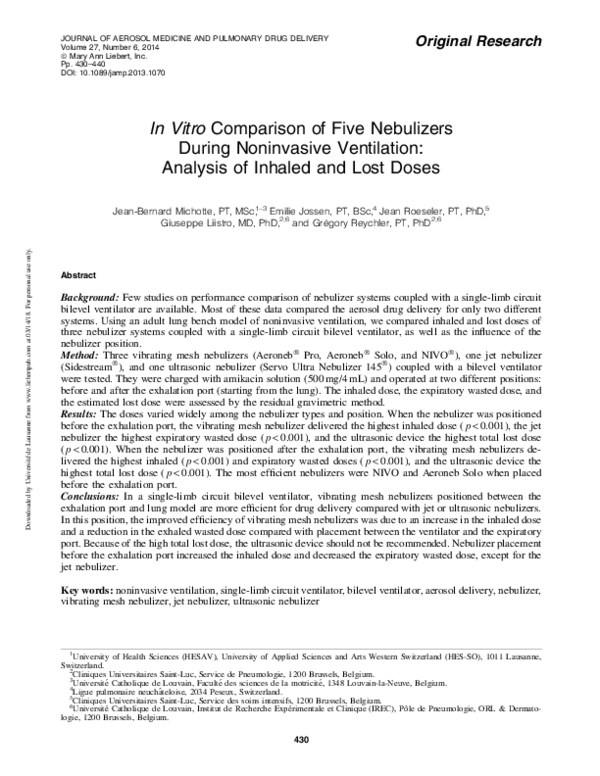 (PDF) In Vitro Comparison of Five Nebulizers During Noninvasive ...