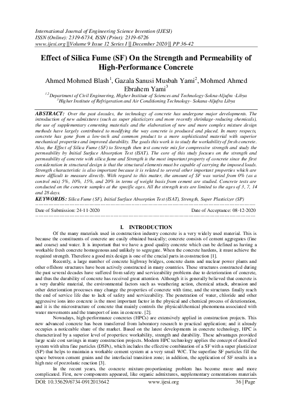 (PDF) Effect of Silica Fume (SF) On the Strength and Permeability of ...