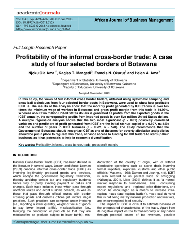(PDF) Profitability of the informal cross-border trade: A case study of ...