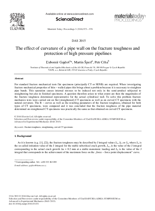 (PDF) The Effect of Curvature of a Pipe Wall on the Fracture Toughness ...