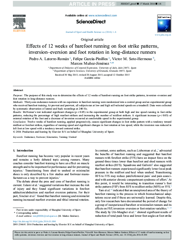 (PDF) Effects of 12 weeks of barefoot running on foot strike patterns ...