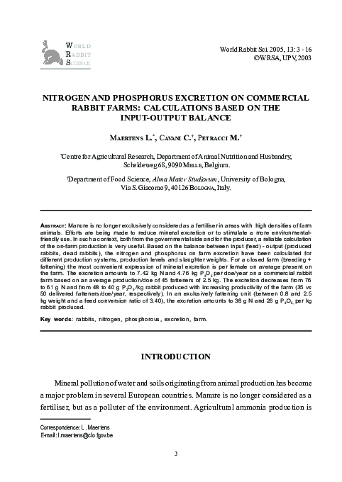(PDF) Nitrogen and phosphorus excretion on commercial rabbit farms ...