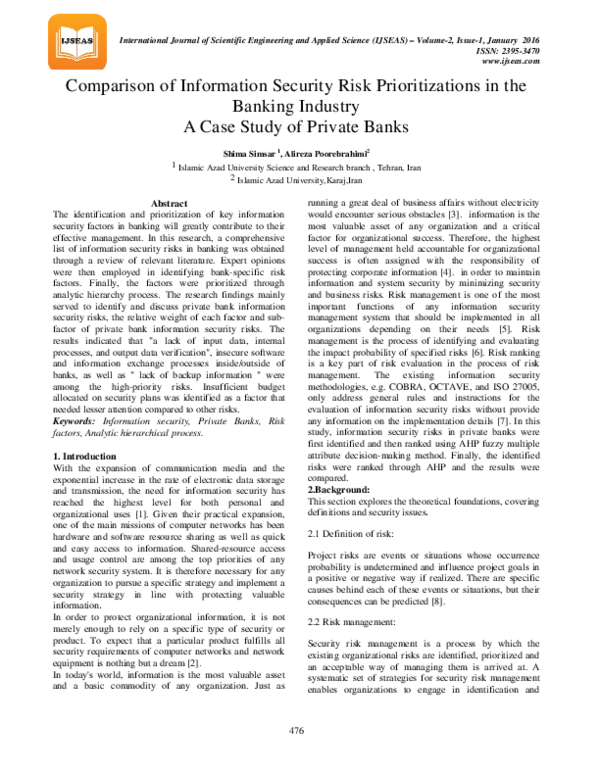 (PDF) Comparison of Information Security Risk Prioritizations in the ...