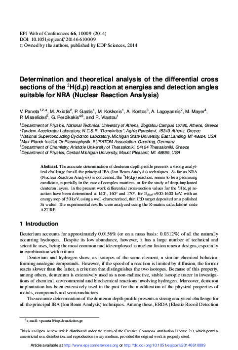(PDF) Determination and theoretical analysis of the differential cross ...