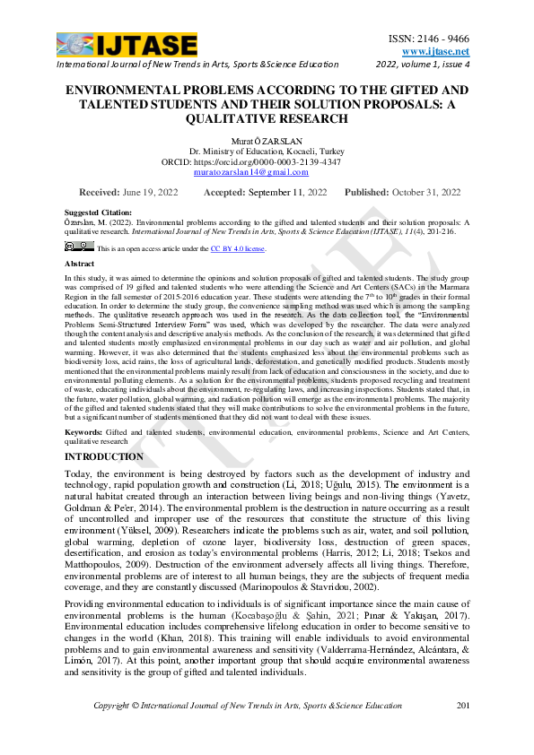 (PDF) ENVIRONMENTAL PROBLEMS ACCORDING TO THE GIFTED AND TALENTED ...