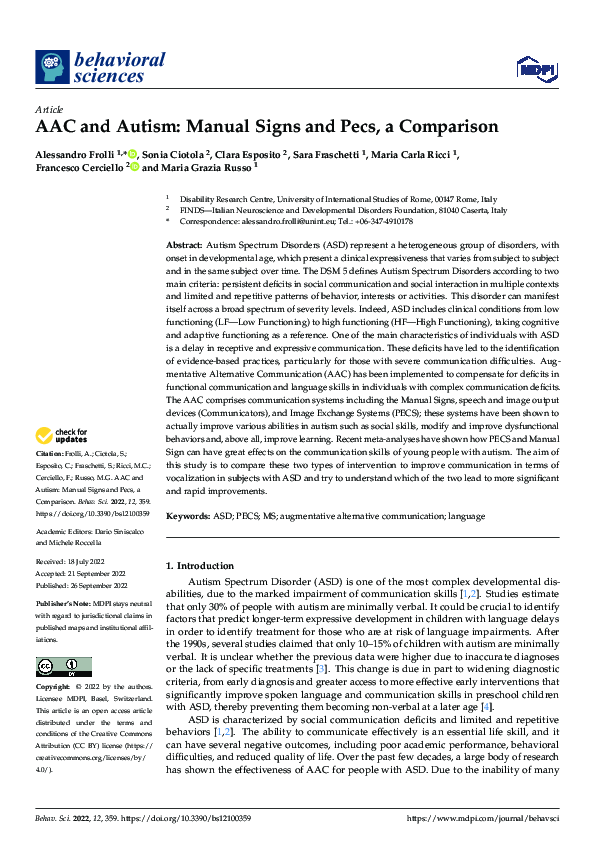 (PDF) AAC and Autism: Manual Signs and Pecs, a Comparison