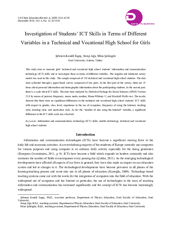 (PDF) Investigation of Students’ ICT Skills in Terms of Different ...