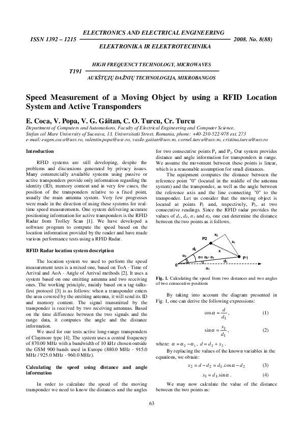 (PDF) Speed Measurement of a Moving Object by using a RFID Location ...