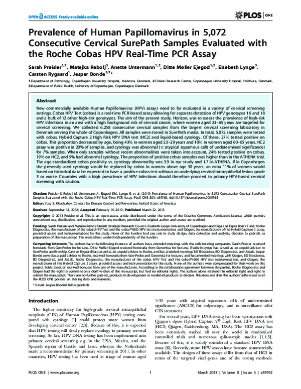 (PDF) Prevalence of Human Papillomavirus in 5,072 Consecutive Cervical ...