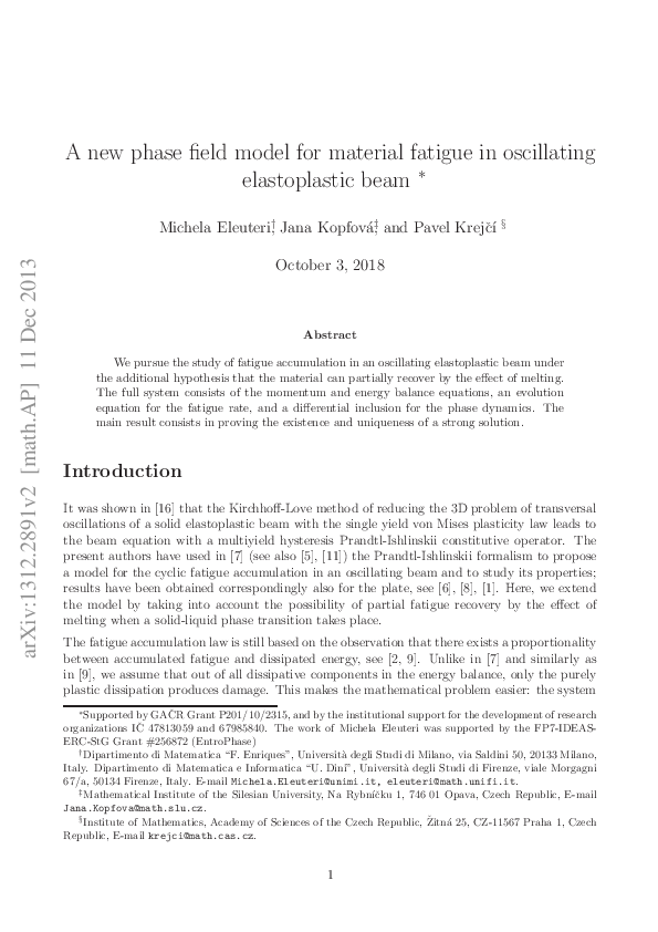 (PDF) A new phase field model for material fatigue in an oscillating ...