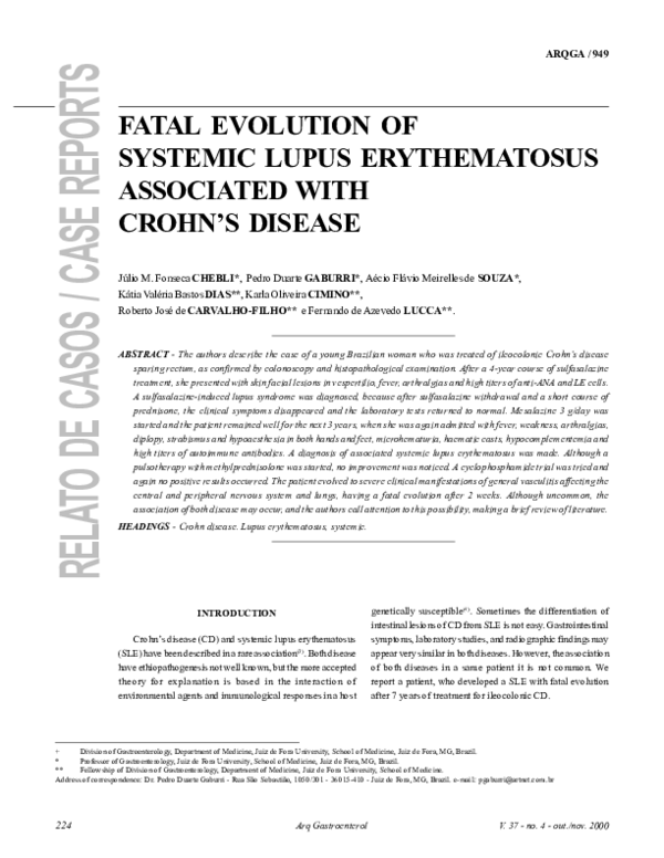 (PDF) Fatal evolution of systemic lupus erythematosus associated with ...