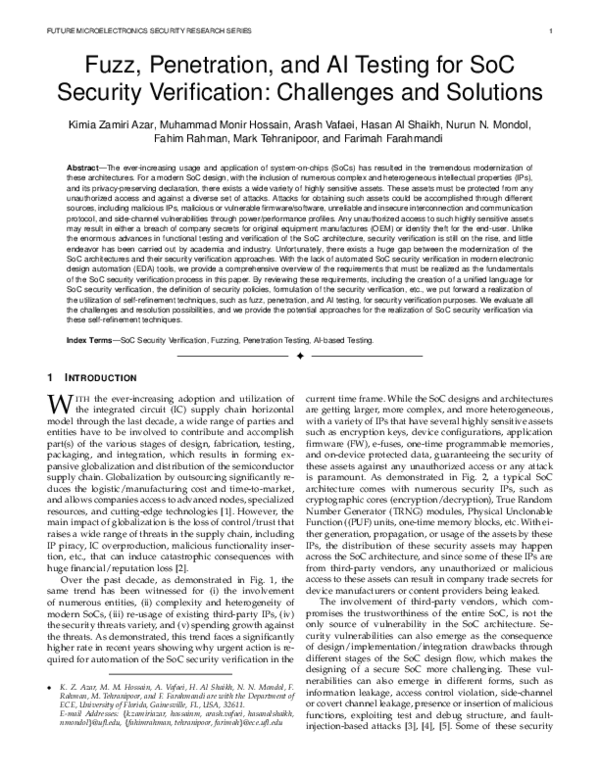 (PDF) Fuzz, and AI Testing for SoC Security Verification Challenges and Solutions