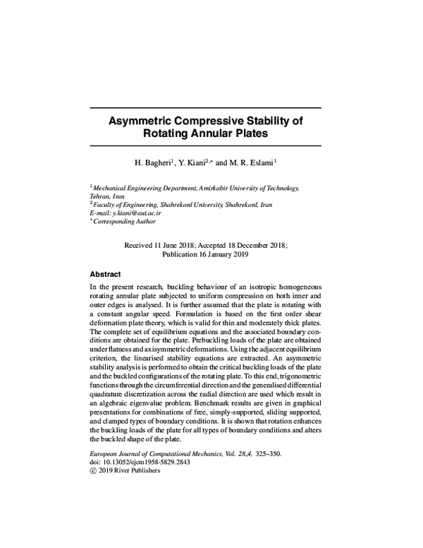 (PDF) Asymmetric compressive stability of rotating annular plates