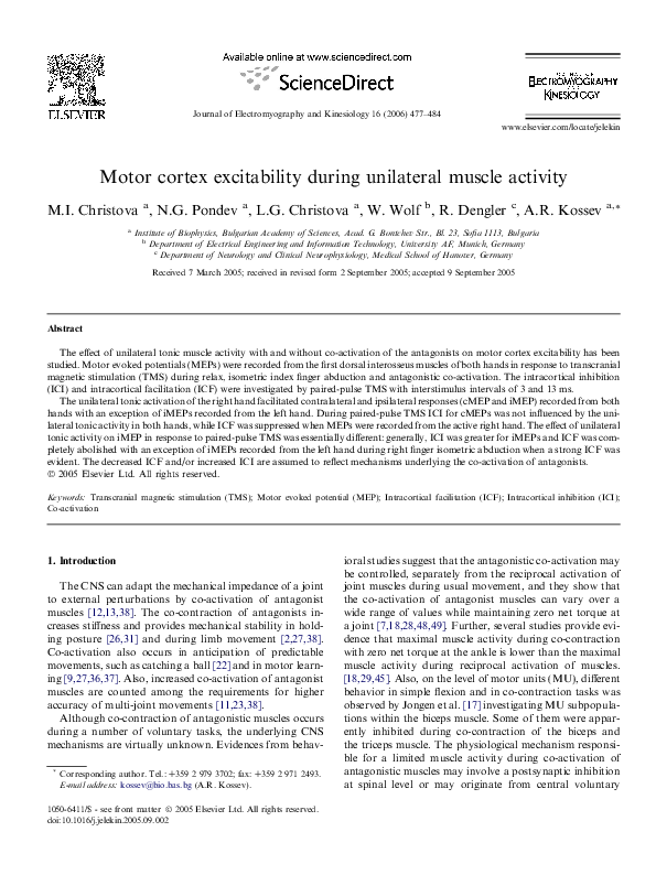 (PDF) Motor cortex excitability during unilateral muscle activity
