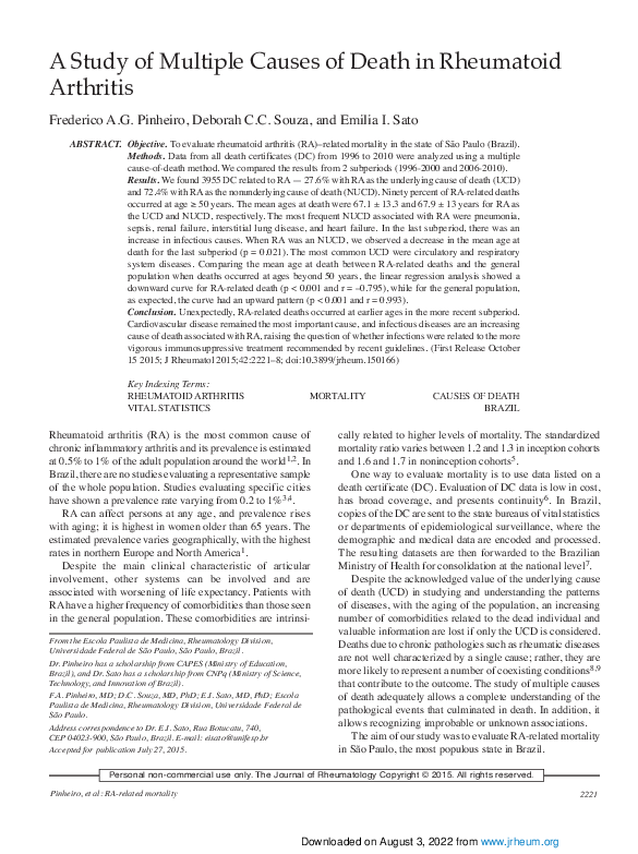 (PDF) A Study of Multiple Causes of Death in Rheumatoid Arthritis