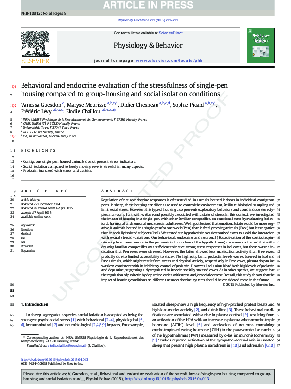 (PDF) Behavioral and endocrine evaluation of the stressfulness of ...