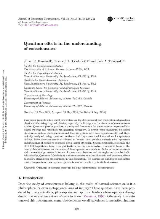 (PDF) Quantum effects in the understanding of consciousness