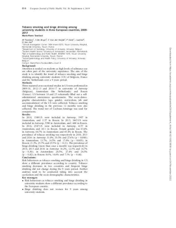 (PDF) Tobacco smoking and binge drinking among university students in ...