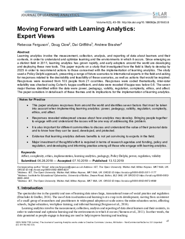 (PDF) Moving Forward with Learning Analytics: Expert Views | Andrew ...
