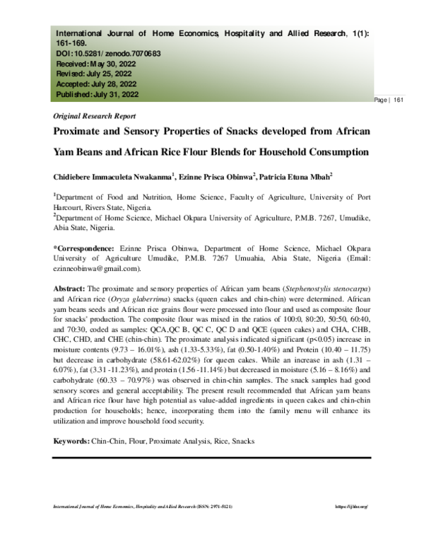 (PDF) Proximate and Sensory Properties of Snacks developed from African ...