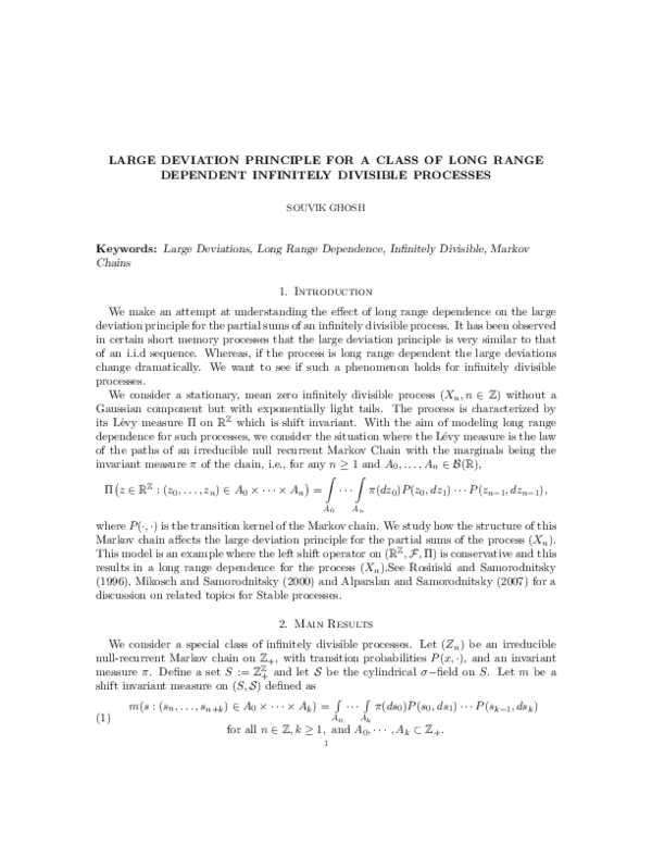(PDF) Large Deviation Principle for a Class of Long Range Dependent ...