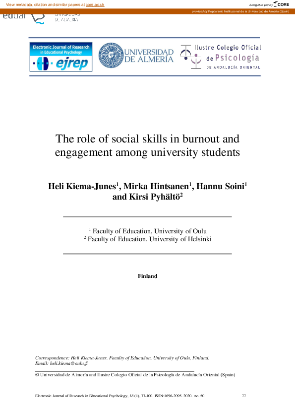 (PDF) The role of social skills in burnout and engagement among ...