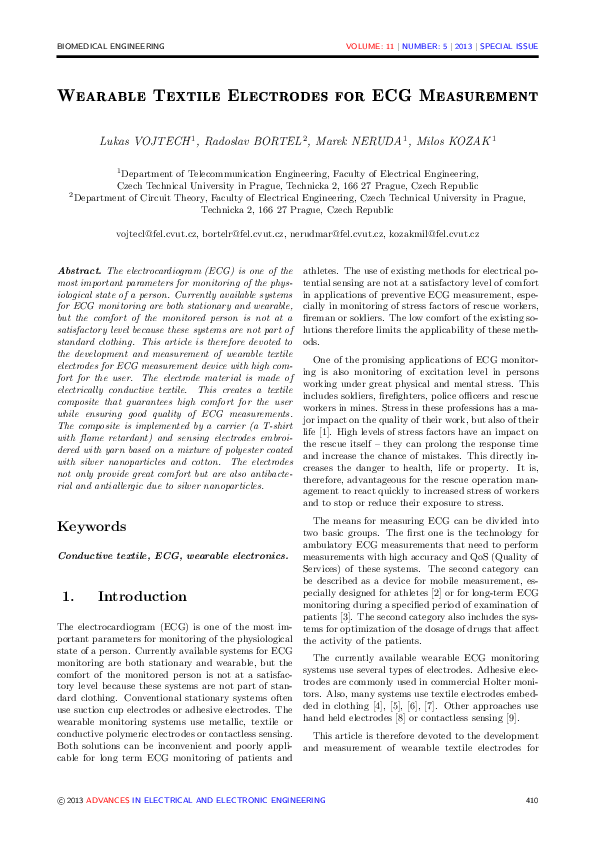 (PDF) Wearable Textile Electrodes for ECG Measurement Marek Neruda