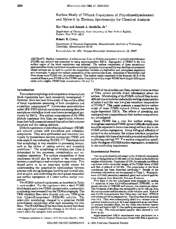 (PDF) Surface Study of Diblock Copolymers of Poly(dimethylsiloxane) and