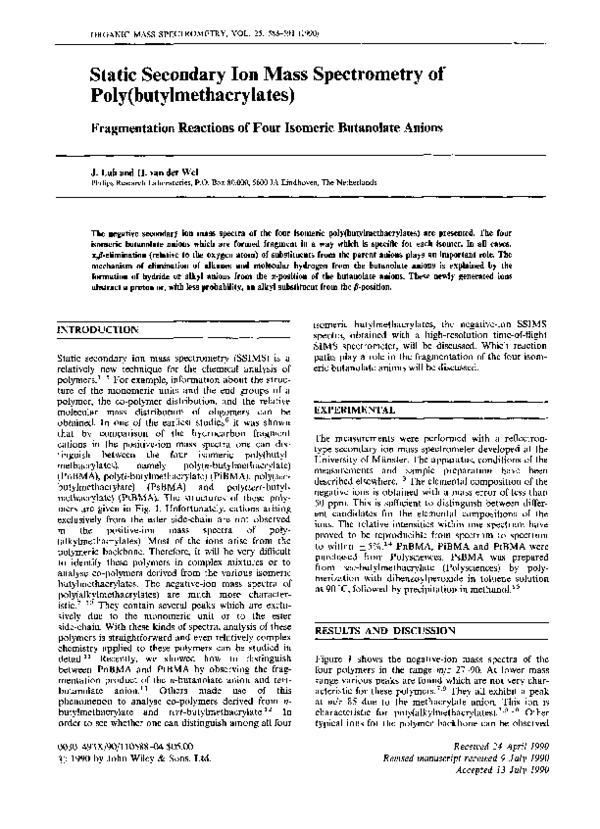 (PDF) Static secondary ion mass spectrometry of polymer systems