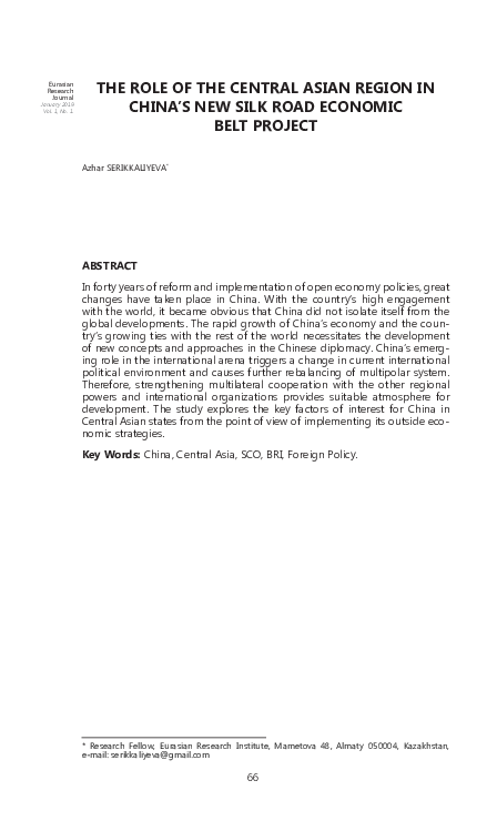 (PDF) The Role of the Central Asian Region in China’s New Silk Road ...