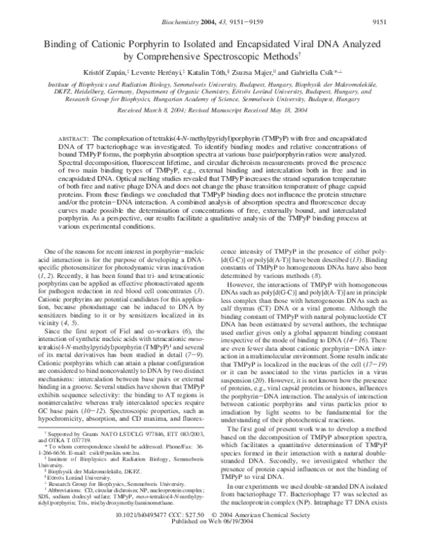 (PDF) Binding of Cationic Porphyrin to Isolated and Encapsidated Viral ...