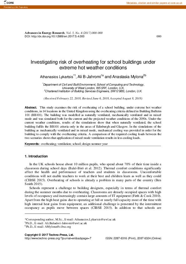 (PDF) Investigating risk of overheating for school buildings under ...