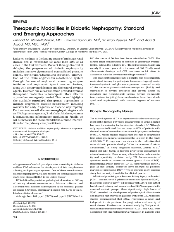 (PDF) Therapeutic Modalities in Diabetic Nephropathy: Standard and ...