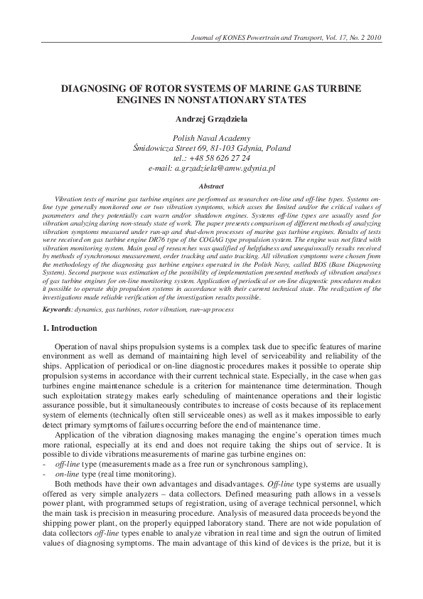 (PDF) Diagnosing of Rotor Systems of Marine Gas Turbine Engines in ...
