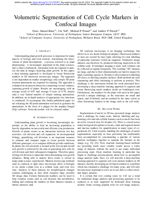 (PDF) Volumetric Segmentation of Cell Cycle Markers in Confocal Images